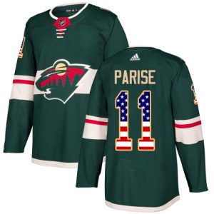 Herren Minnesota Wild Eishockey Trikot Zach Parise #11 Authentic Grün USA Flag Fashion